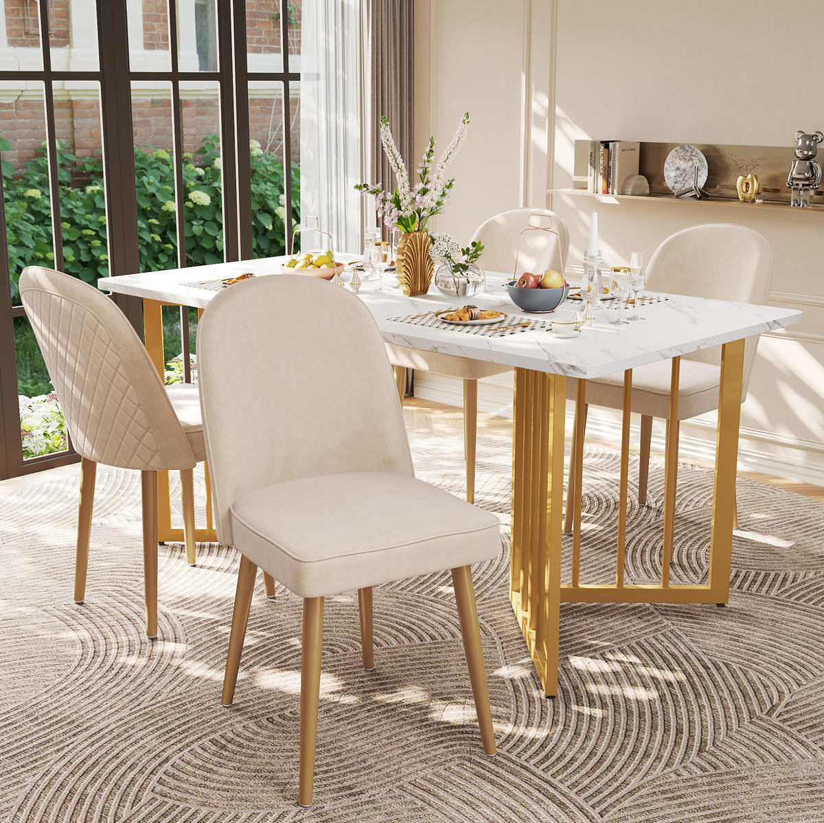 ESSZIMMERSTUHL mit Samtbezug ca. 45,5 x 62 x 87,5 cm Beige 4er-Set - Beige, Metall (62/87.5/45.7cm) - Meubliv