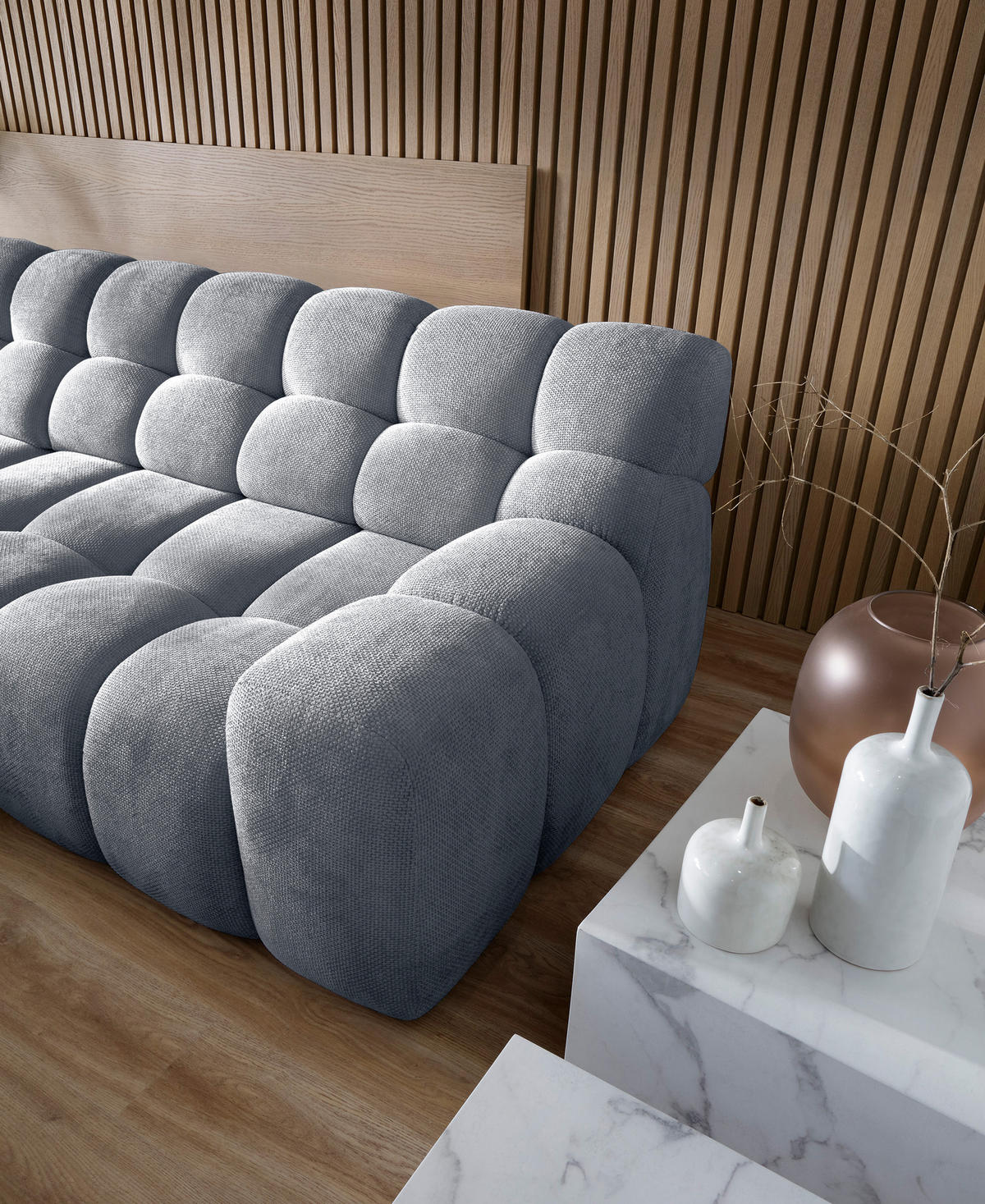 ECKSOFA CAMPILE mit elektrisch verschiebbarem Sitz, Dunkelgrau, Links - Grau, Holz/Textil (119/288cm) - DomoHome
