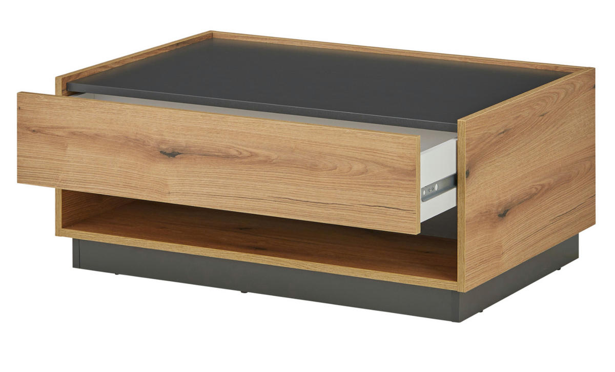 COUCHTISCH Eiche Evoke, grau 90 x 60 cm, Wohnzimmertisch mit Stauraum - Schwarz/Naturfarben, Holz/Holzwerkstoff (90/90/1cm) - Furn.Design