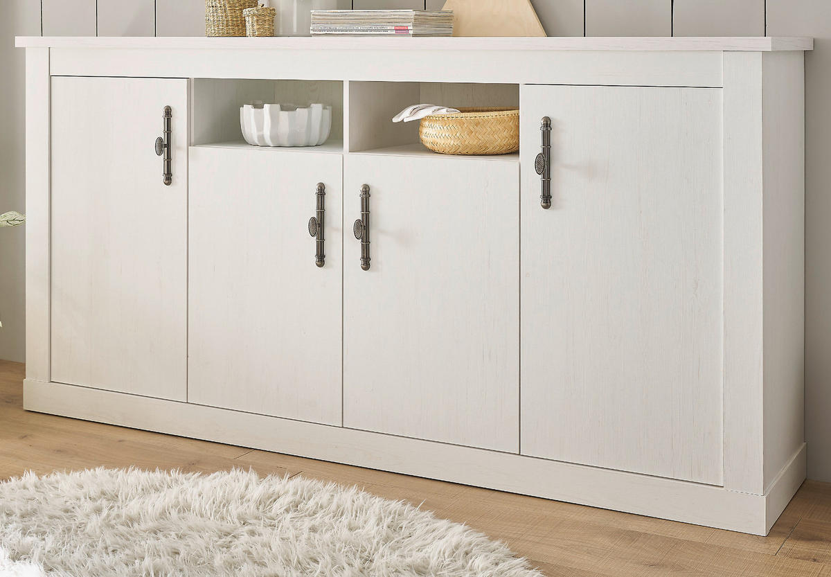 SIDEBOARD weiß Pinie Landhaus, Kommode 201 cm, Soft-Close-Funktion - Weiß, Holzwerkstoff/Kunststoff (200/104/45cm) - Furn.Design