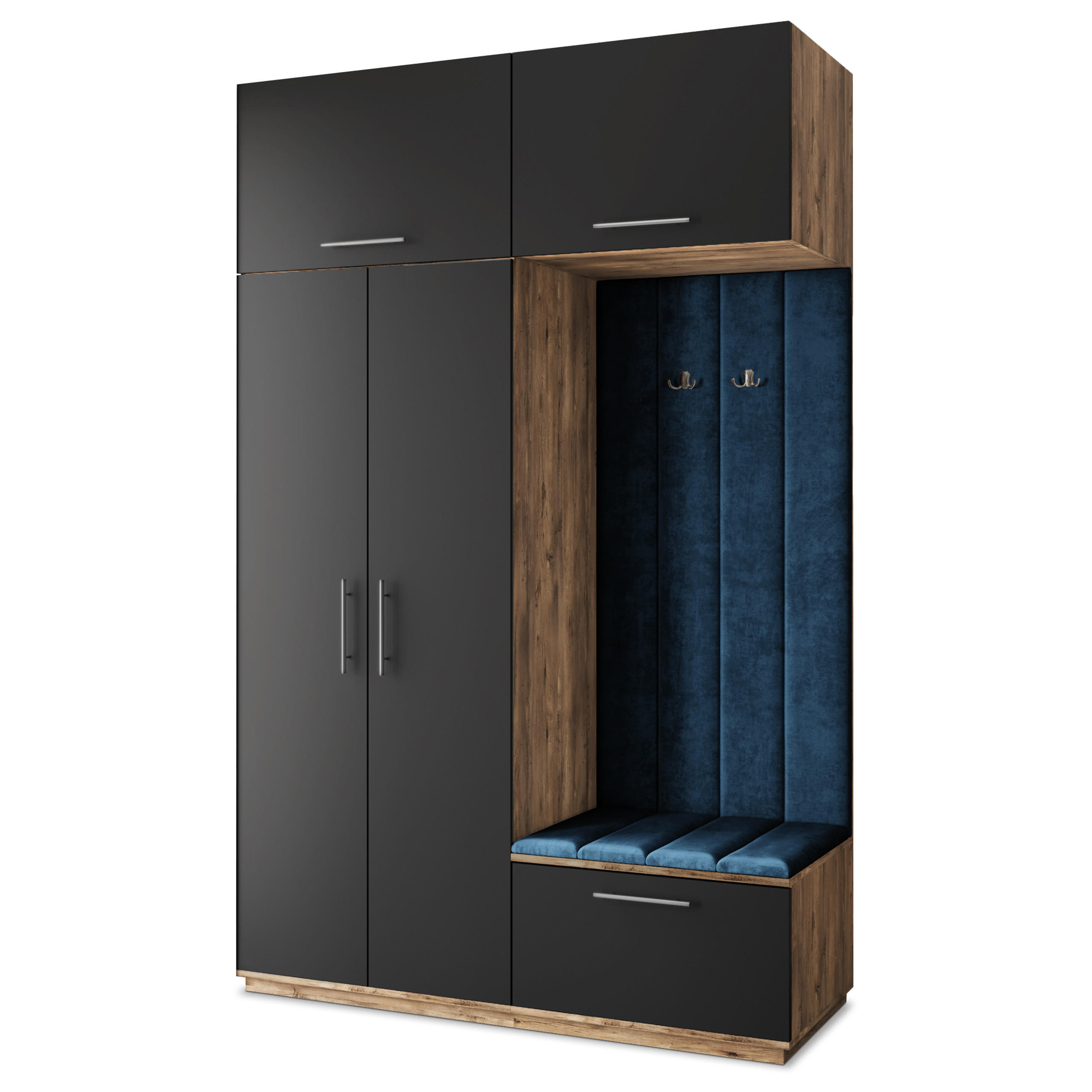 Masseno Garderobenschrank Eiche, Schwarz, Blau 150x240x60 cm