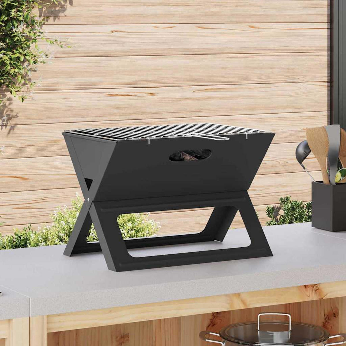 OUTDOOR-GRILL Schwarz 46/31/31 Cm Stahl - Schwarz, Metall (31/31/46cm) - vidaXL