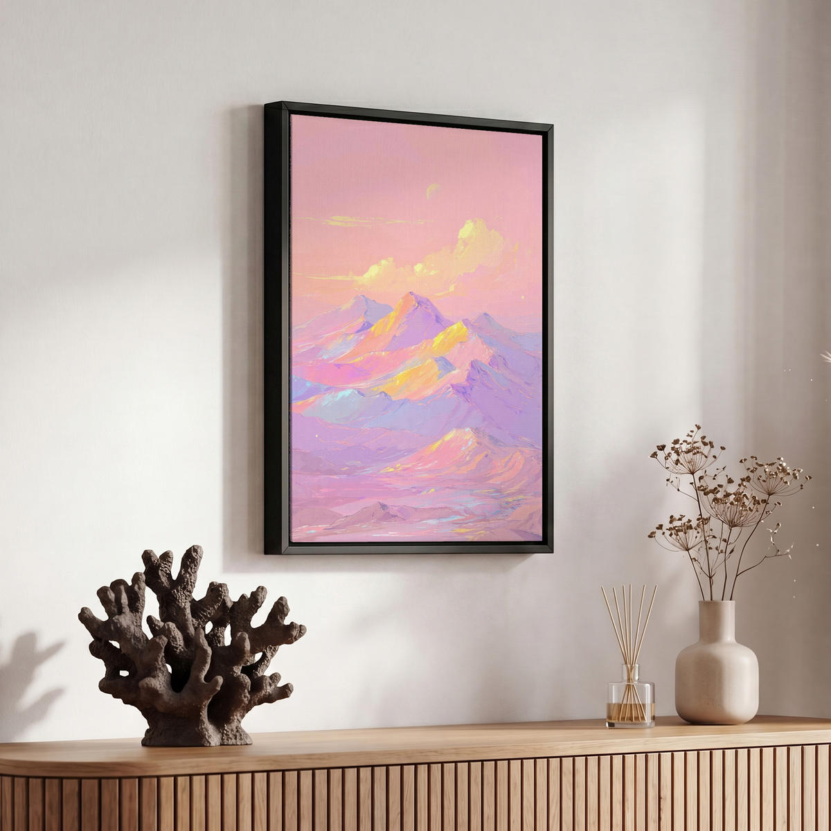 LEINWAND Bilder mit Rahmen - Berggipfel - Wolken - Verträumt - 20x30 - Hellrosa, Textil (20/30cm) - OnlyWow