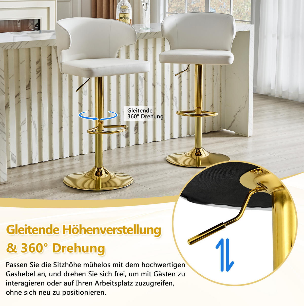 2ER-SET BARHOCKER mit Lehne, höhenverstellbar, drehbar, Weiß, PU - Weiß, Metall (45/110/49.71cm) - Meubliv