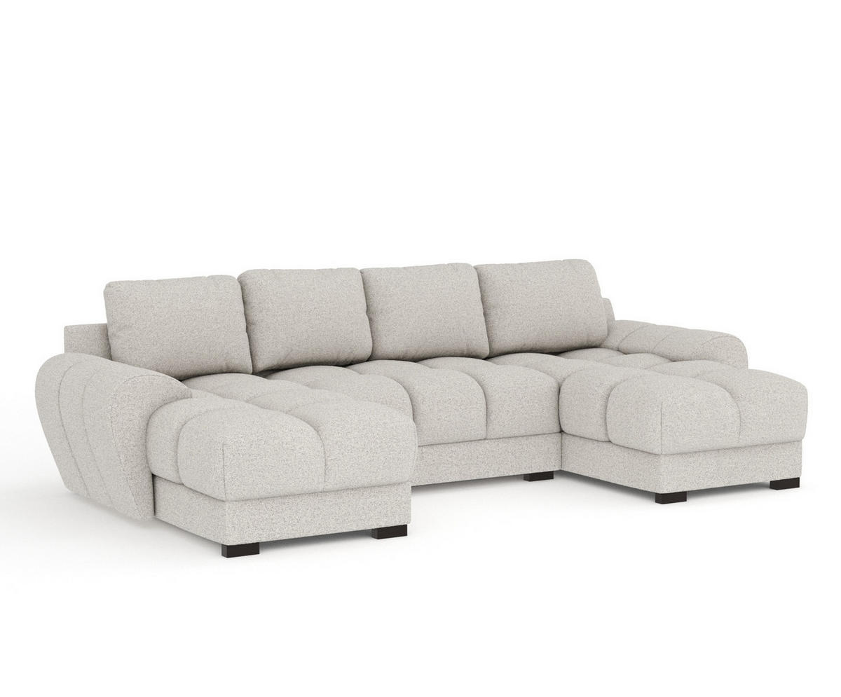 WOHNLANDSCHAFT Peebles Beige Webstoff - Beige/Schwarz, Holz/Holzwerkstoff (330/90/175cm) - Maison de Reve