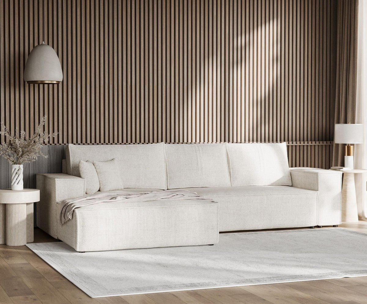 ECKSOFA TAURI mit Schlaffunktion Creme im Neve Stoff - Creme/Schwarz, Holz/Holzwerkstoff (294/185cm) - AltaBeds