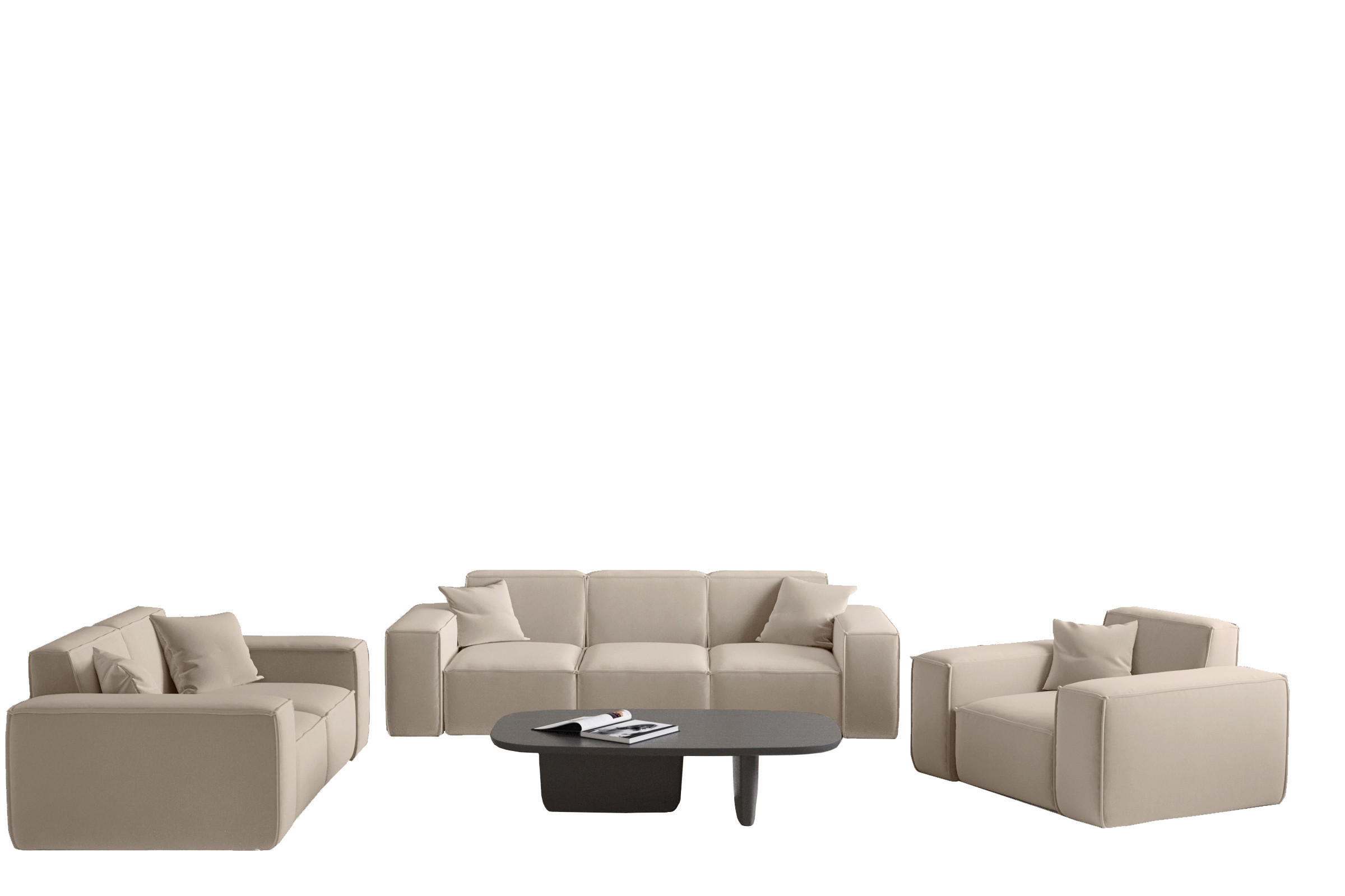 SOFASET Celes Premium 3-2-1 In Opera - Sandfarben, Holzwerkstoff/Textil (225/73/88cm) - Fun Möbel