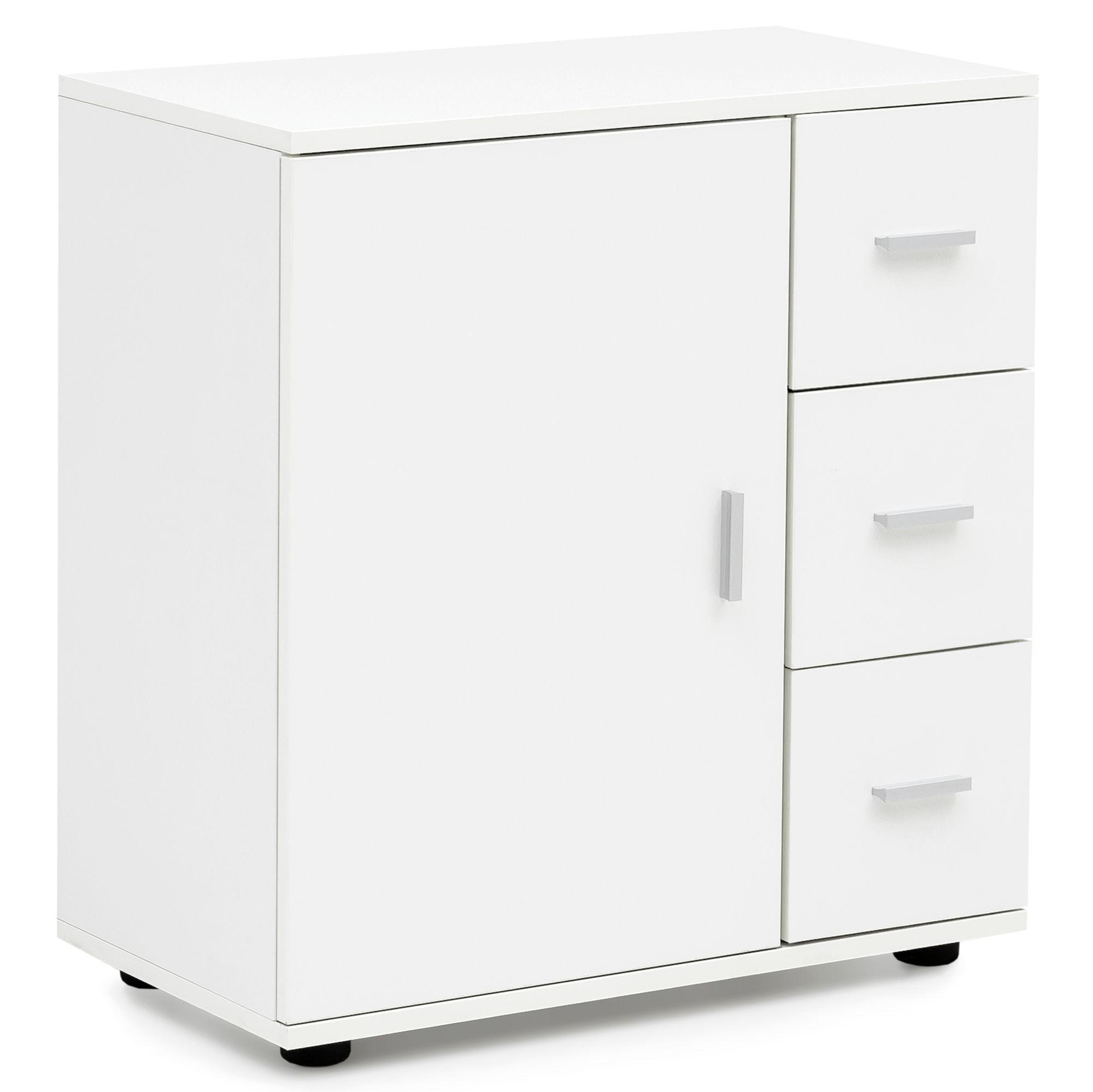 BADSCHRANK Weiß 60x65,5x33 cm mit Tür und Schubladen - Schwarz/Weiß, Holzwerkstoff (60/66/33cm) - KADIMA DESIGN