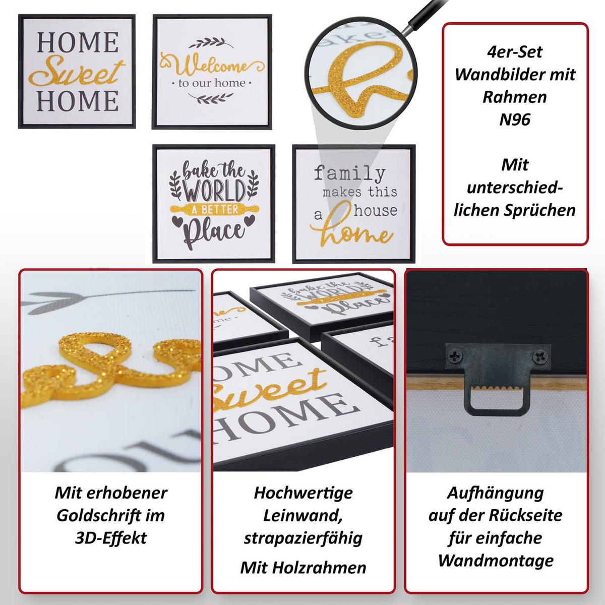 SESTAVA ZIDNIH SLIK Črna, komplet 4 kosov - črna, les (45/15cm) - MCW