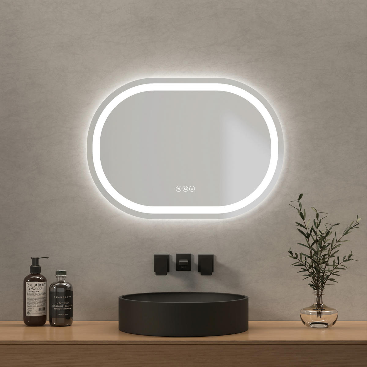 BADSPIEGEL Ovale mit Beleuchtung mit Anti-Beschlag 70/50 cm - Weiß, Glas (50/2.5/70cm) - EMKE