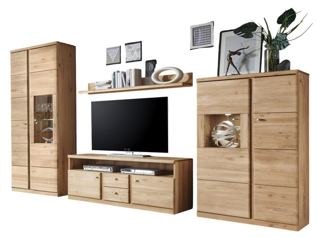 WOHNWAND Teilmassiv Ianisha 335x210x46 Wohnzimmerschrank Wildeiche Bianco geölt - Naturfarben, Holz (335/210/46cm) - 58aufmkessel
