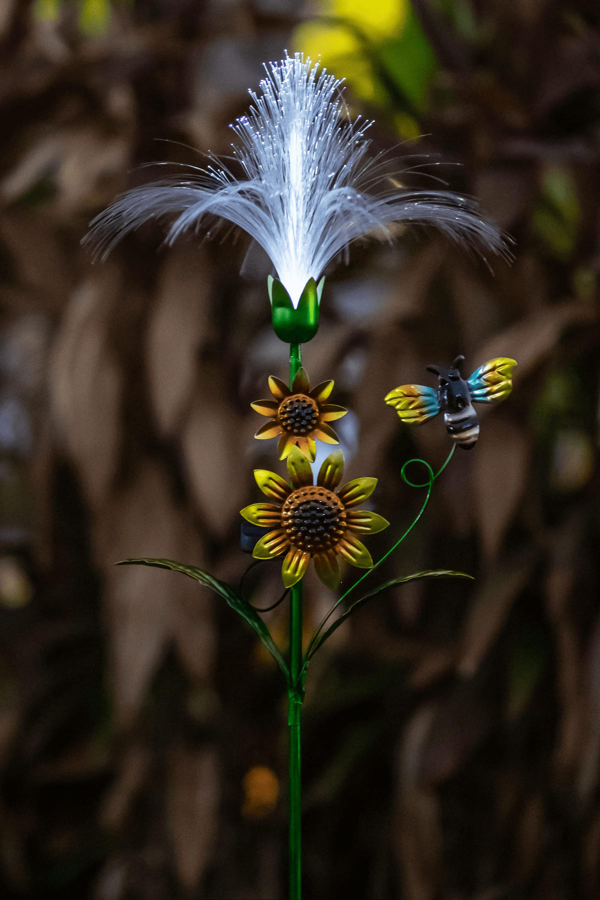 LED-SOLAR-GARTENSTECKER - Sonnenblume mit Fiber-Beleuchtung und Dämmerungssensor für stilvolle Garten-Dekoration, 1er-Set - Weiß, Kunststoff (5/28/93cm) - Northpoint
