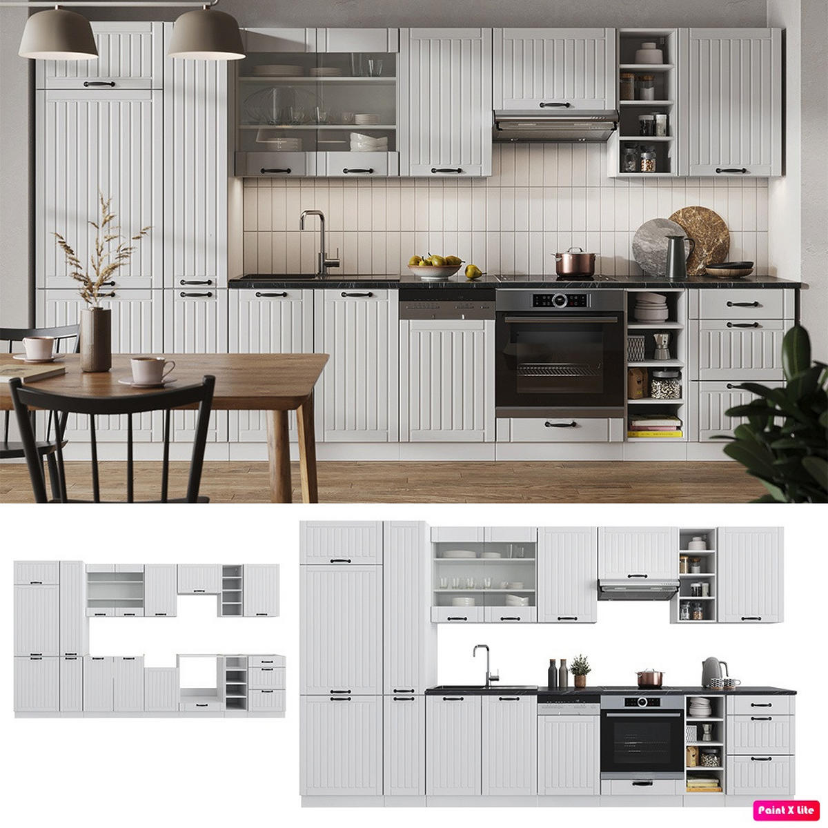 KUCHYNKA Fame-Line Biely vidiecky dom/Biely 355 cm , AP Oak - biela, kompozitné drevo (355/206.8/60cm) - Vicco