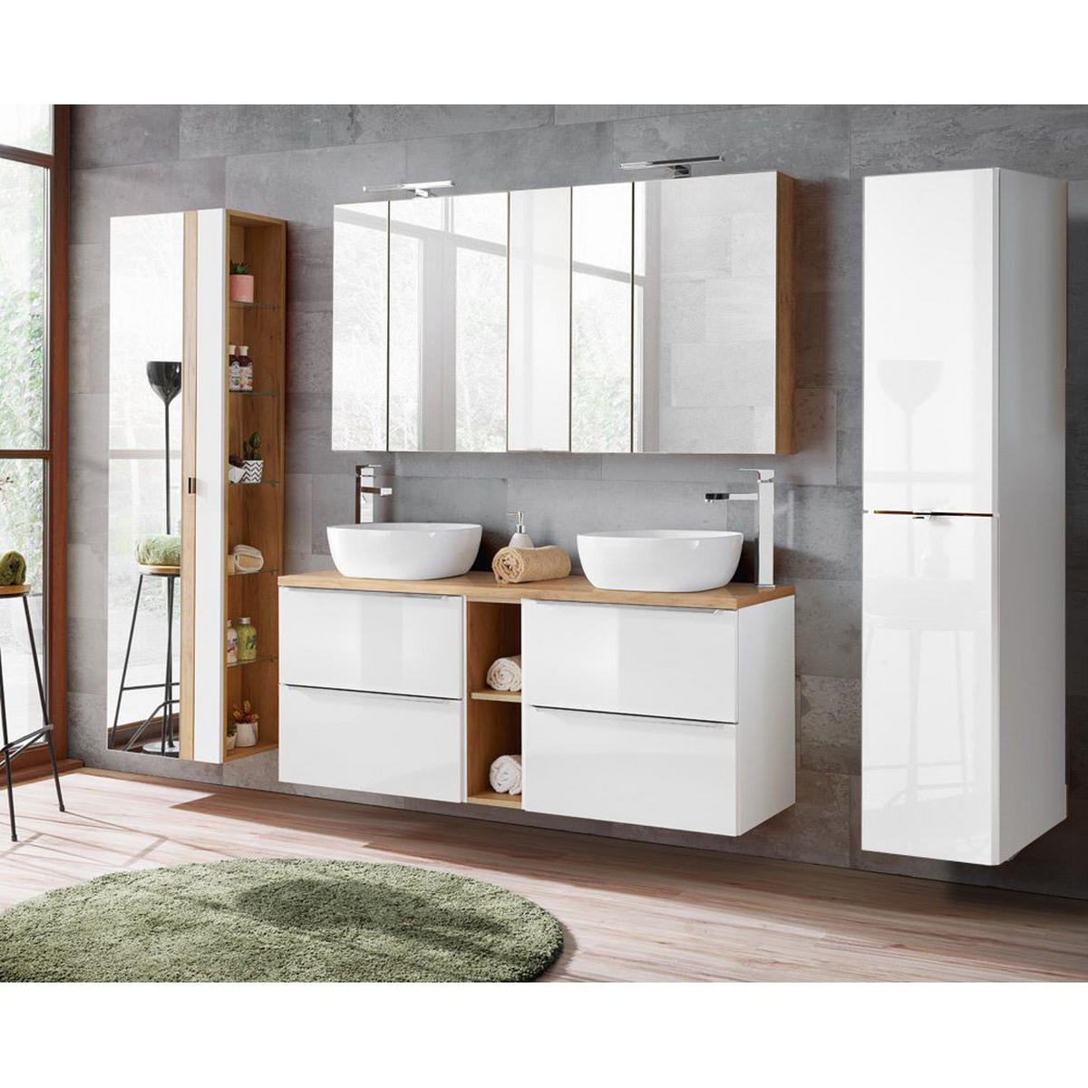 BADMÖBEL-SET 4-TLG. Toskana-56 - Weiß, Holzwerkstoff (260/200/46cm) - Lomado