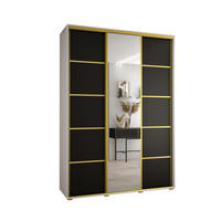 SCHWEBETÜRENSCHRANK 235,2/180/60 3-türig - Goldfarben/Schwarz, Holz/Metall (180/235/60cm) - Abiks Möbel