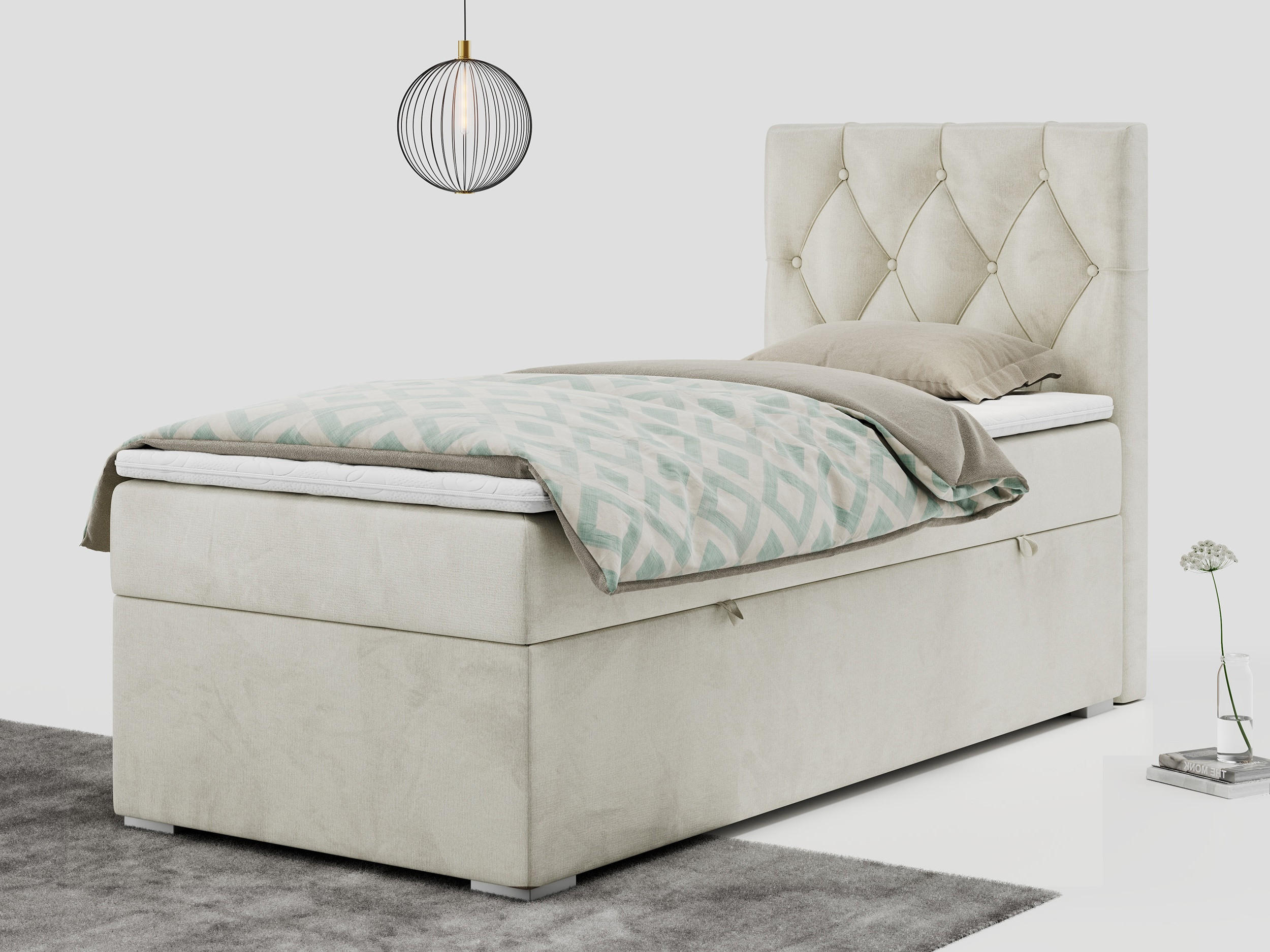 BOXBETT ALDA 90/200 Beige Velvet - H4 - Rechts Seite - Beige, Holz/Textil (90/200cm) - MKS