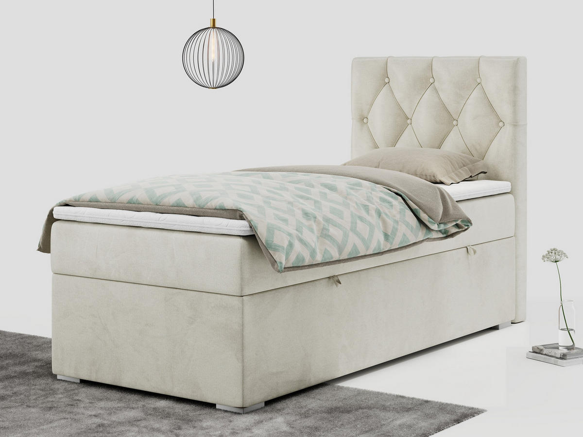 BOXBETT ALDA 90/200 Beige Velvet - H4 - Rechts Seite - Beige, Holz/Textil (90/200cm) - MKS