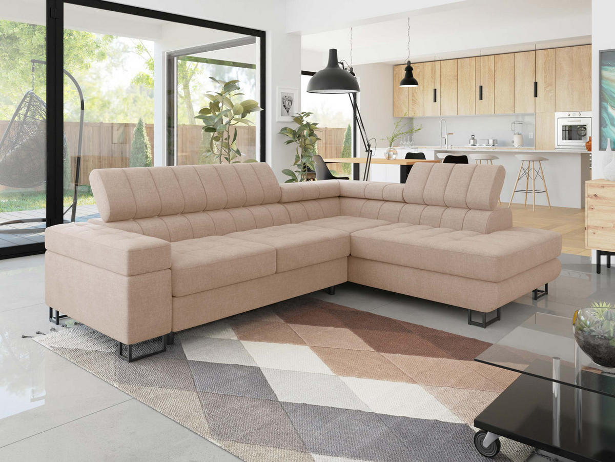 ECKSOFA Laris Premium, Seite: Rechts - Hellrosa/Schwarz, Holz/Textil (271/203cm) - MIRJAN24