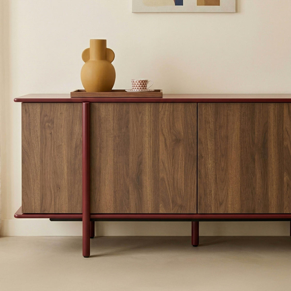 SIDEBOARD mit 4 Türen, bordeaux - Rot, Holz (180/75/40cm) - Oviala