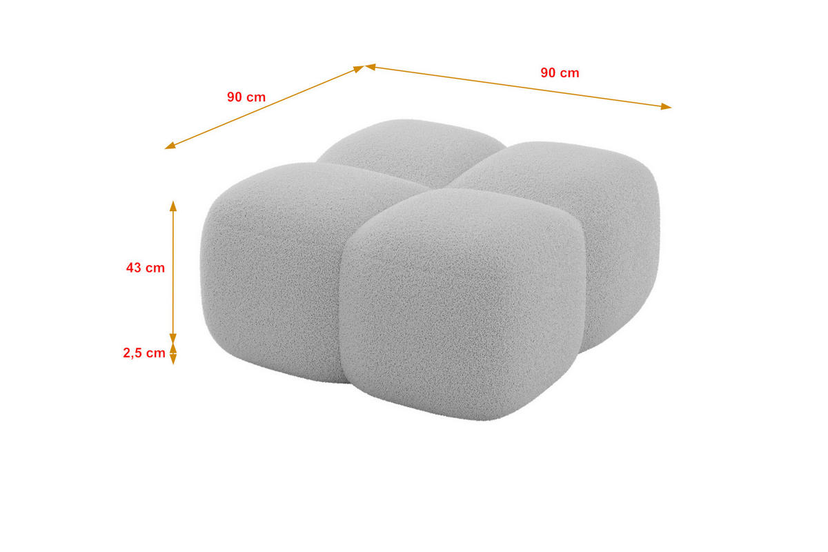 POUF Miko-Puf 90x90x45 cm Hellgrau Bouclé Modular Sitzhocker - Edelstahlfarben/Schwarz, Holzwerkstoff/Kunststoff (90/43/90cm) - ALTDECOR