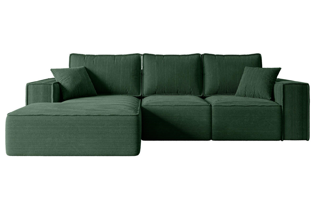 ECKSOFA mit Schlaffunktion und Bettkasten SERRA-L-S - 266x161x87 cm Grün Cord - Schwarz/Grün, Holzwerkstoff/Kunststoff (266/161cm) - ALTDECOR