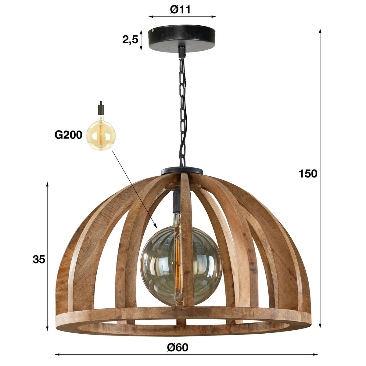 HÄNGELEUCHTE Mango Braun 62/62/150 cm - Braun, Holz (62/62/150cm) - Hoyz Collection