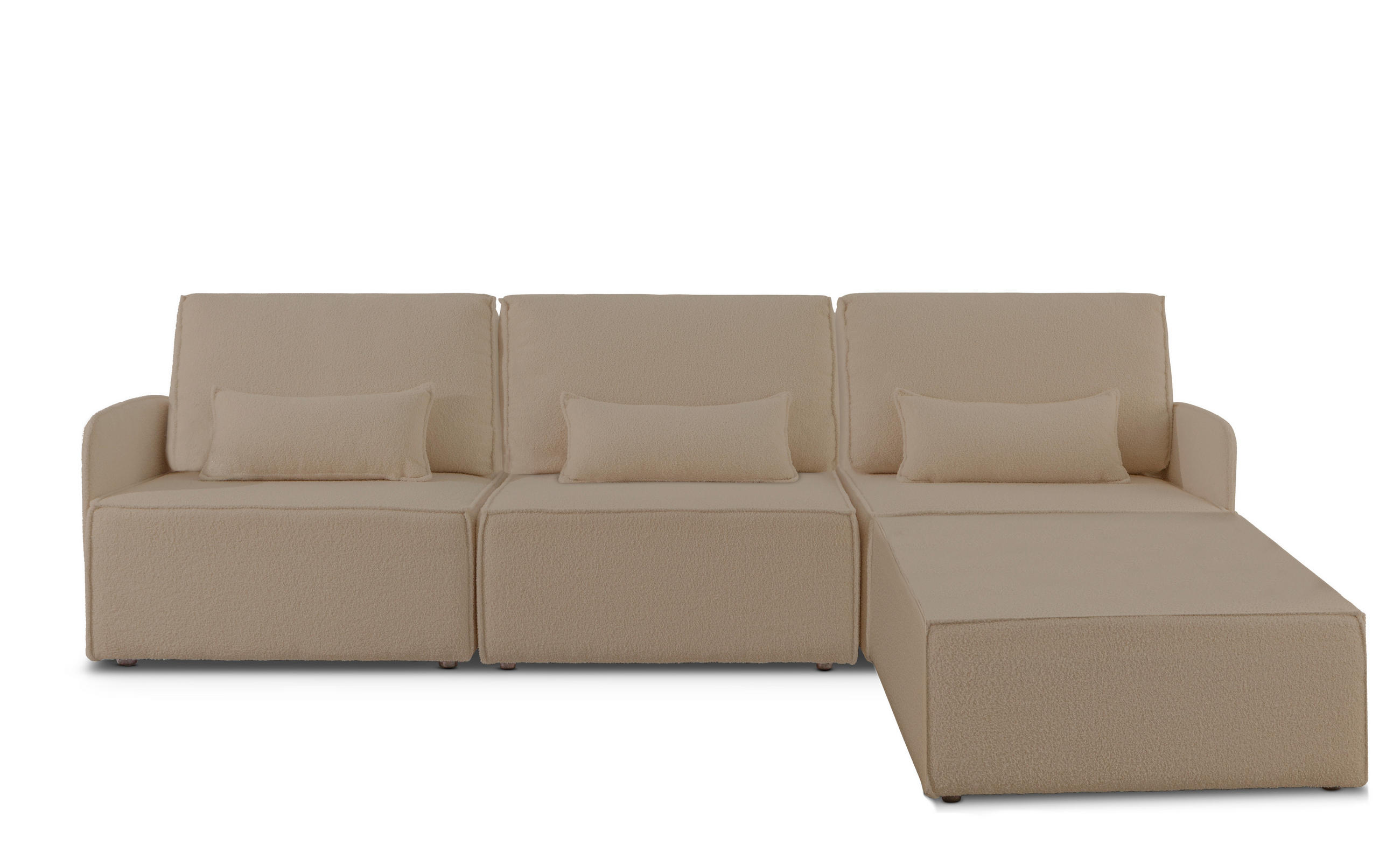 3-SITZER-SOFA Chaiselongue bezogen Bouclé und Kiefernholz Stein LEA - Braun, Textil (278/87/90cm) - RNT By Really Nice Things