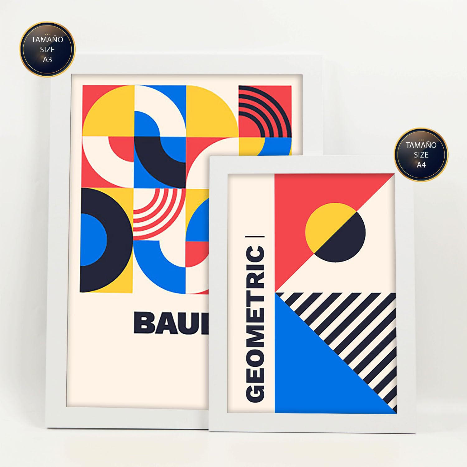 POSTER Set Mit 6 Drucken Im Bauhaus 4 Geometrische Designkollektion Drucke Mit Frames Ästhetische Dekorative Rahmen Für Zuhause A3 & A4 Weißer Rahmen - Weiß, Papier (29/3cm) - Nacnic
