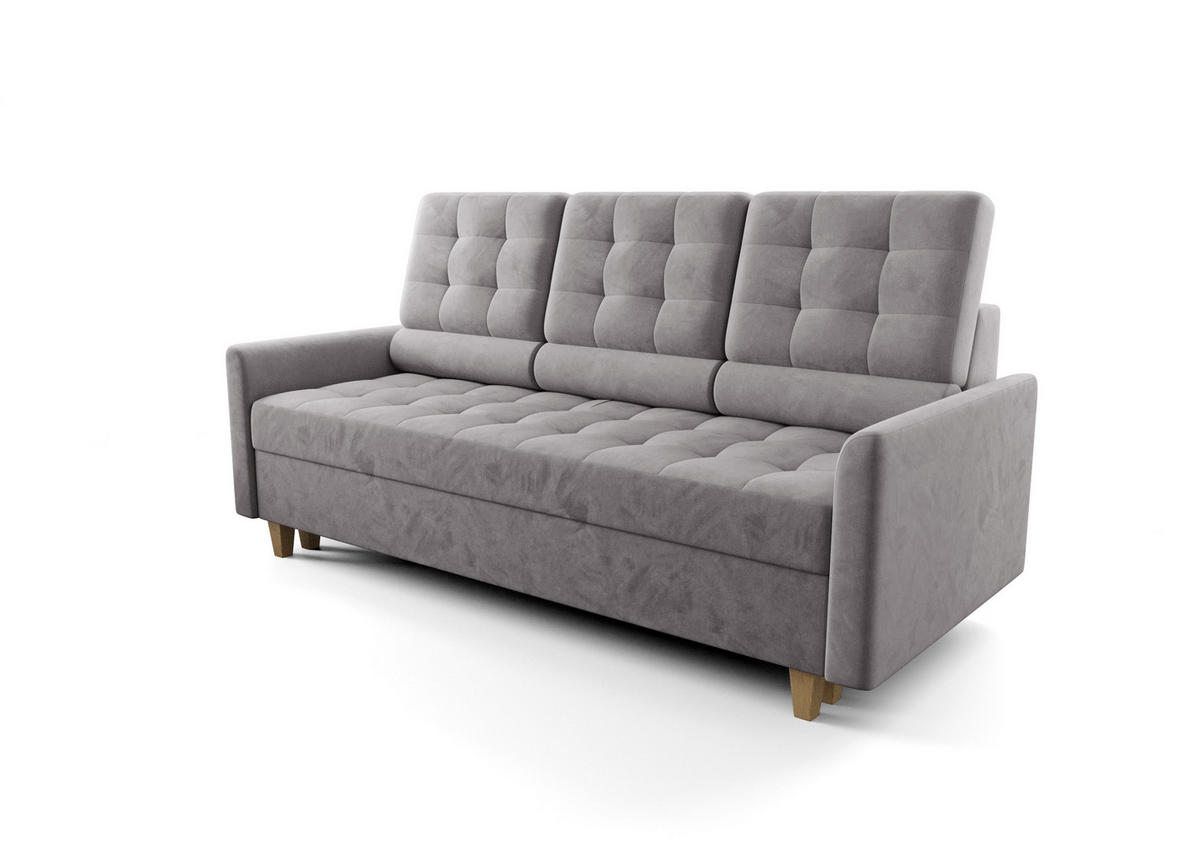 SCHLAFSOFA KONGO 03, Sofa mit Schlaffunktion, Farbe: Grau, Velourstoff - Grau, Textil (215/103/96cm) - O-Sofa