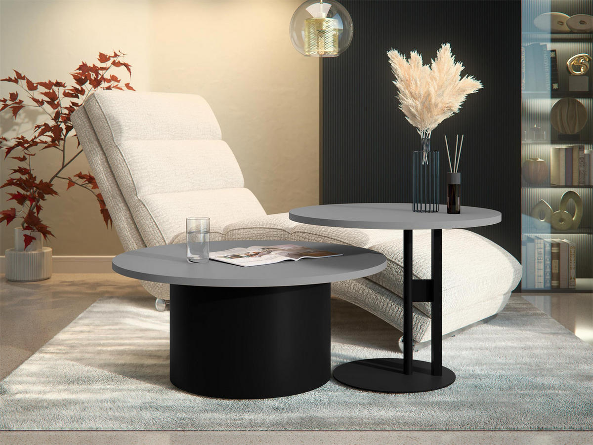 COUCHTISCH-SET Monar - Hellgrau/Schwarz, Holzwerkstoff/Metall (58/58/45cm) - MIRJAN24