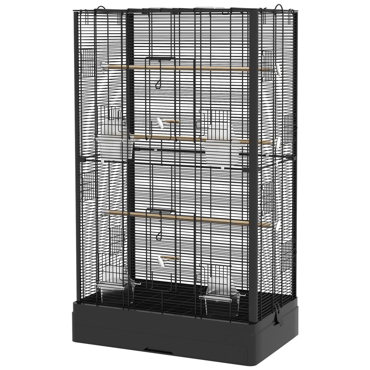 VOGELKÄFIG DE-17845 5 Sitzstangen & 12 Türen Schwarz - Schwarz, Metall (36.5/98/61cm) - ComfortXL