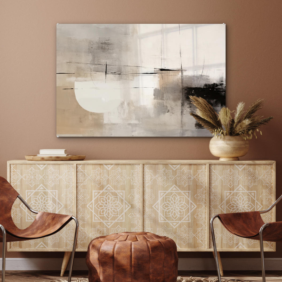 ACRYLGLASBILD Abstrakt - Kunst - Grau 120x80 cm - Hellgrau, Glas (120/80cm) - MuchoWow