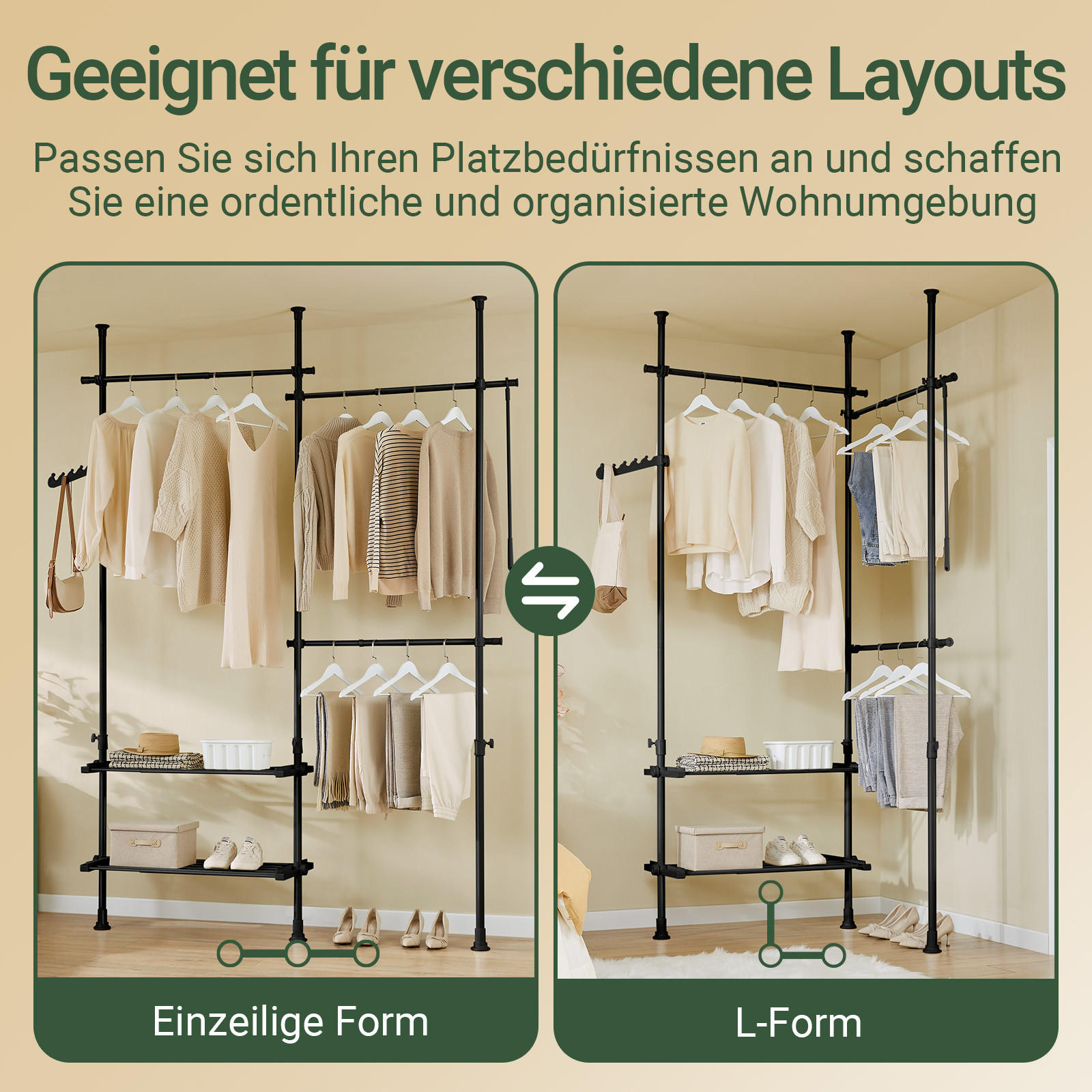 TELESKOP KLEIDERSTÄNDER Schwarz - Schwarz, Kunststoff (198/285/1cm) - SoBuy