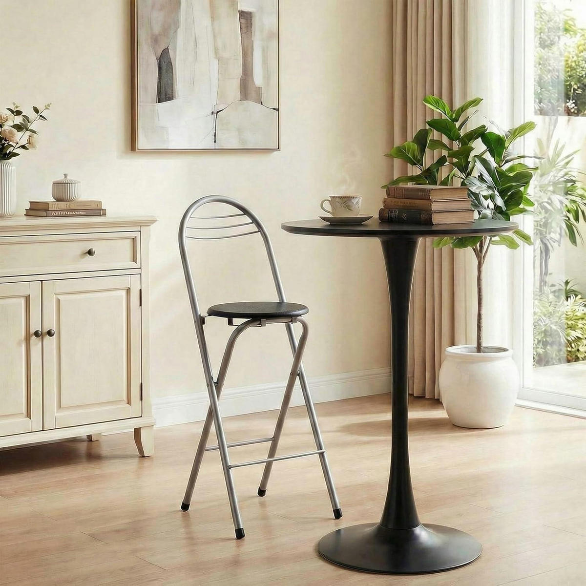BARHOCKER Klappbar mit Lehne Schwarz/Silber 75 cm - Multicolor, Metall (38/107/48cm)