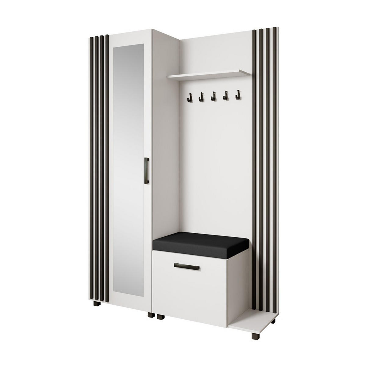 GARDEROBENSCHRANK Livia mit Aufhängern und Spiegel, Weiß, rechts - Schwarz/Weiß, Holzwerkstoff (137/207/42cm) - Beautysofa