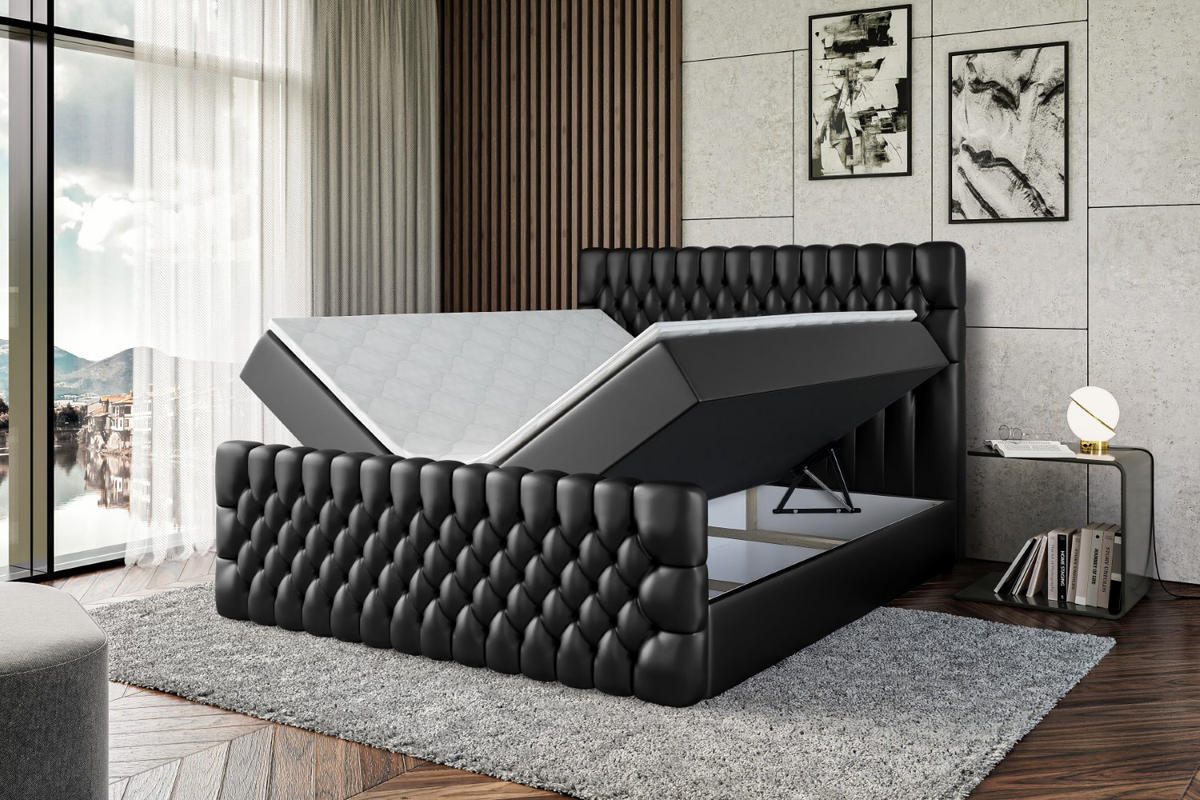 BOXBETT SERENE-Z - 140 x 200 - H3 - Schwarz Hochglanz - Schwarz Hochglanz, Holzwerkstoff (140/200cm) - ALTDECOR