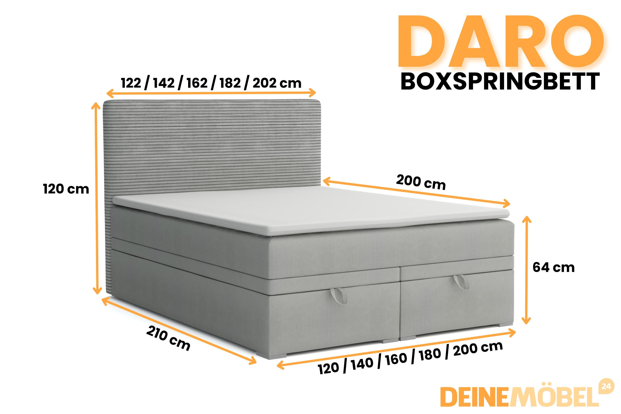 Thumbnail - Deine Möbel 24 Boxbett, Hellgrau, Textil, H4, Höhe ca. 19 cm, 160x200 cm, Schlafzimmer, Betten, Boxspringbetten