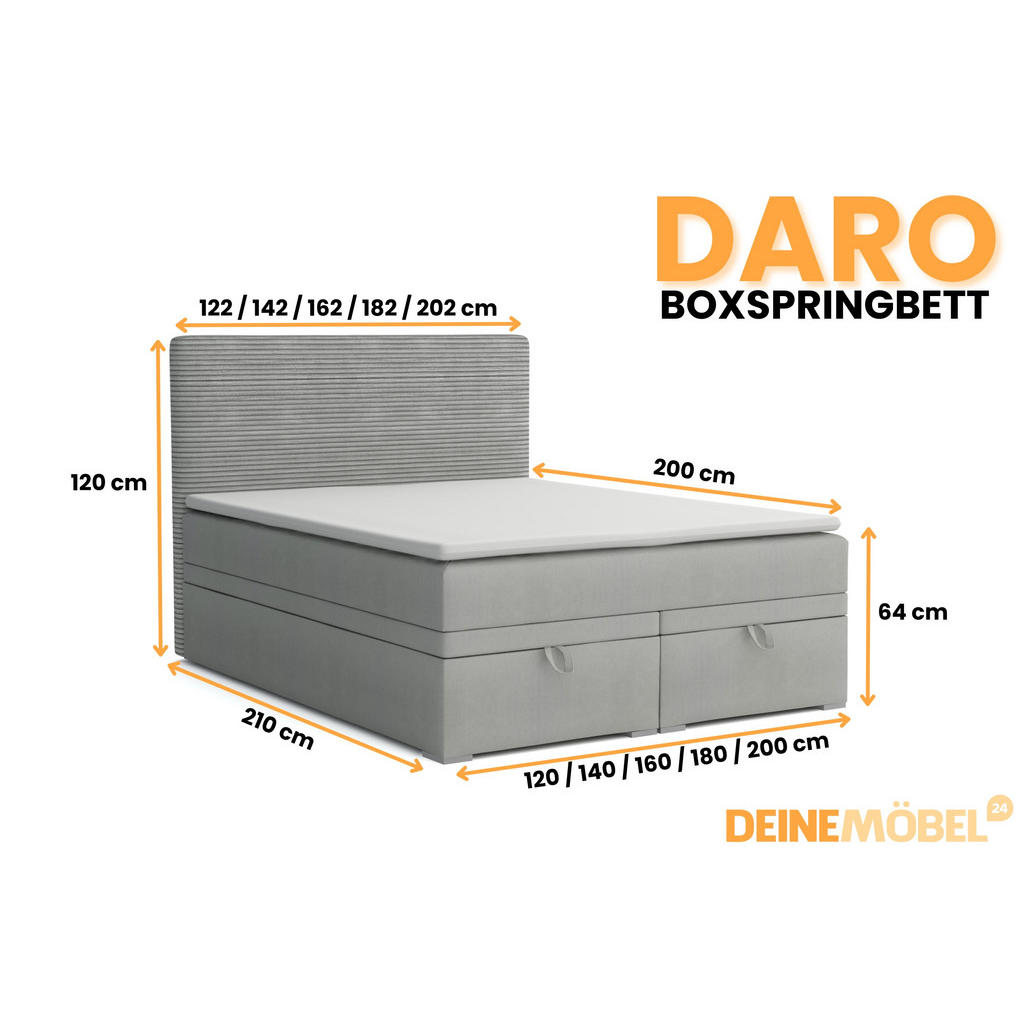 Thumbnail - Deine Möbel 24 Boxbett, Hellgrau, Textil, H4, Höhe ca. 19 cm, 200x200 cm, Schlafzimmer, Betten, Boxspringbetten