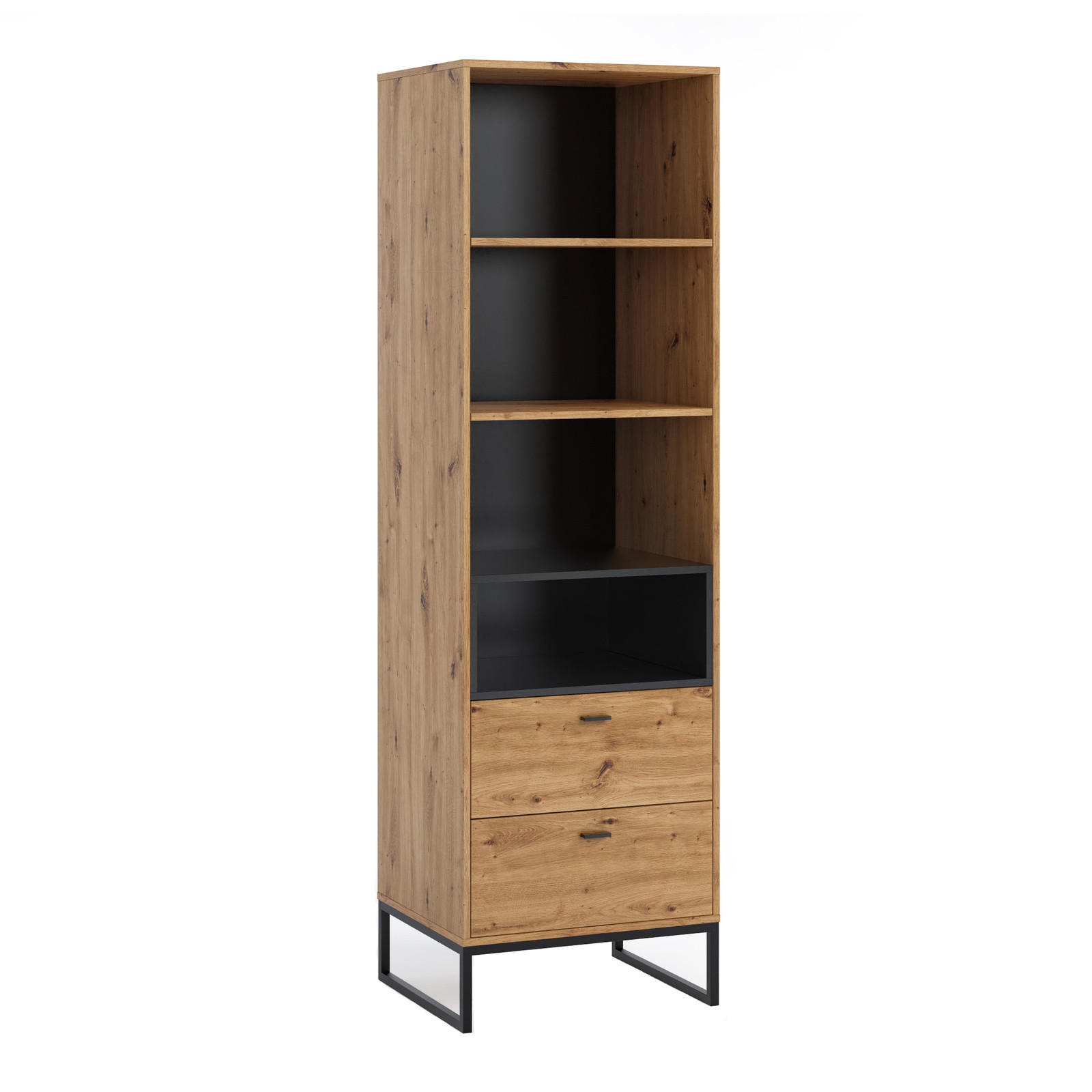 BÜCHERREGAL Randy 60/202/40 mit Schubladen - Schwarz/Eiche Artisan, Holzwerkstoff/Kunststoff (60/202/40cm) - Ravio