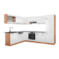 ECKKÜCHE R-Line Weiß Hochglanz/Goldkraft Eiche 227 x 287 cm AP Anthrazit - Weiß Hochglanz/Eiche Wotan, Holzwerkstoff (287/81.6/60cm) - Vicco