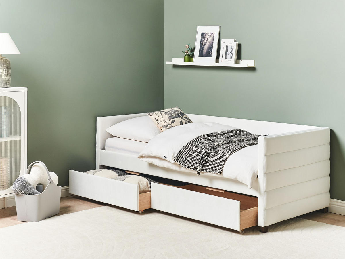 TAGESBETT mit Stauraum 90x200 cm Weiß Marray - Creme, Textil (90/200cm) - Beliani