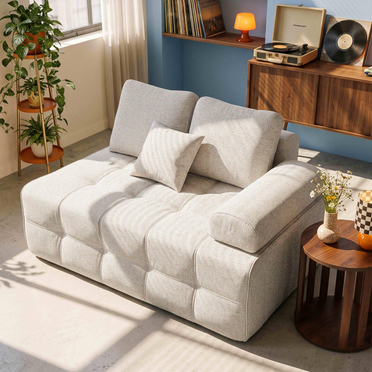 LINKER SESSEL, Ekru - Weiß, Textil (140/65/112cm) - Oviala