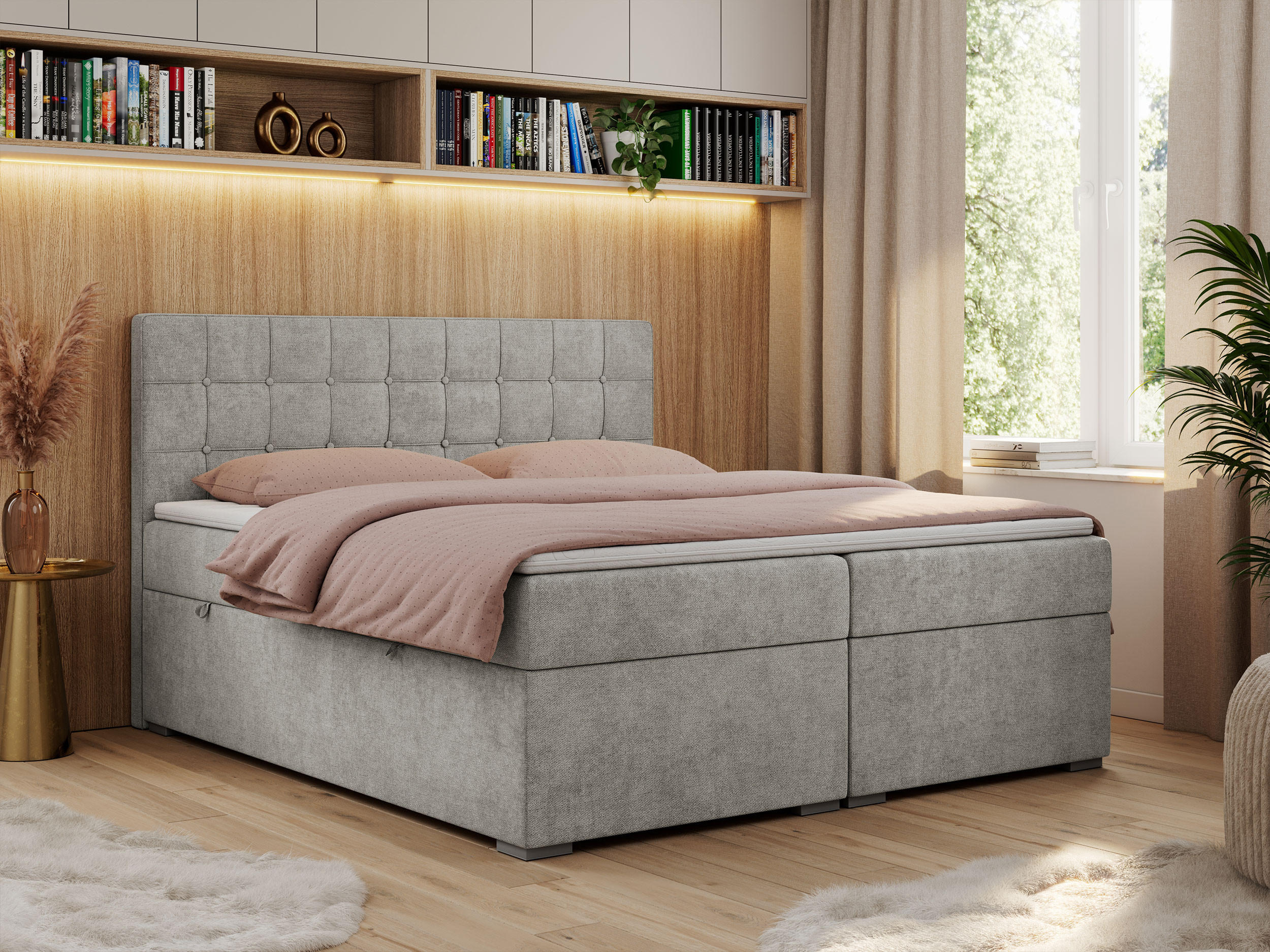 BOXBETT CARMEN 140/200 Hellgrau Struktur - H3 - Hellgrau, Holz/Textil (140/200cm) - MKS