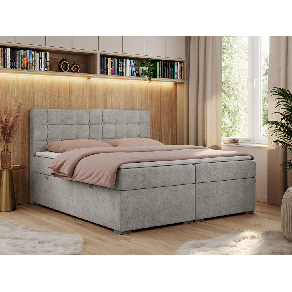 Thumbnail - MKS Boxbett, Hellgrau, Textil, 2-Sitzer, H3, Rechteckig, 160x200 cm, Schlafzimmer, Betten, Boxspringbetten