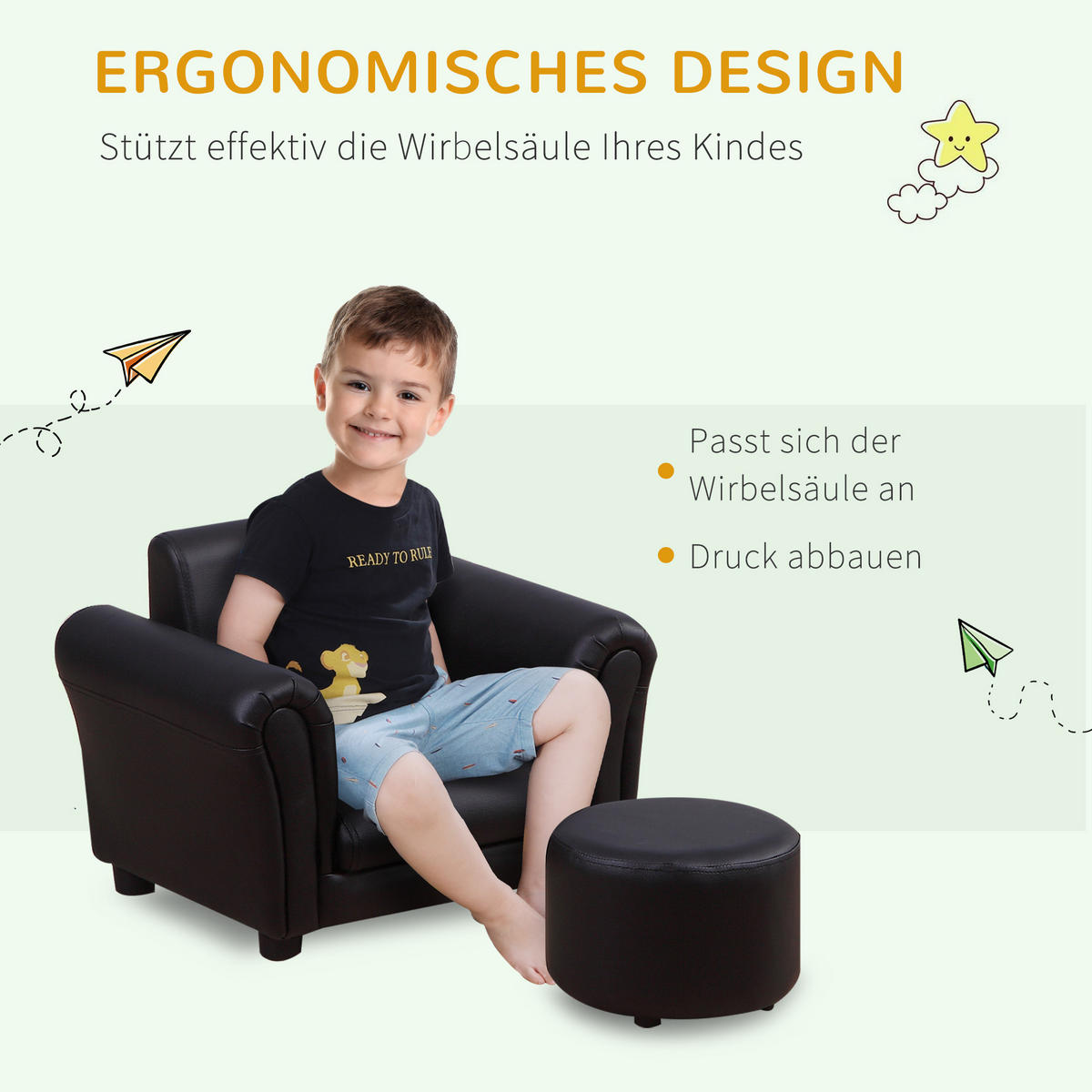 KINDERSESSEL, Schwarz, Holz, kunststoff - Schwarz, Holz (42/41/54cm) - HOMCOM