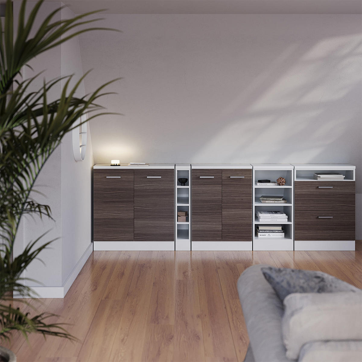 KUCHYNSKÁ SKRIŇA PRE ŠIKMÉ STRECHY R-Line Ušľachtilá šedá 80 cm s 2 dverami, korpus skrine hĺbka 60 cm - sivá/biela, kompozitné drevo (80/83.8/60cm) - Vicco