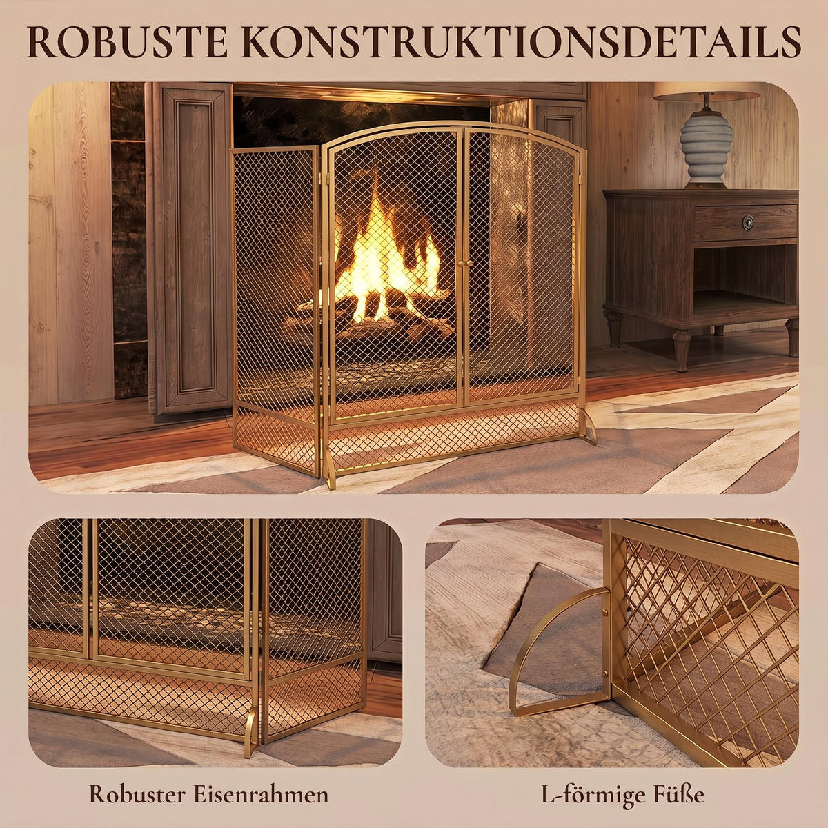 KAMINSCHUTZGITTER Metall Goldfarben - Goldfarben, Metall (10/75/122cm) - HOMCOM