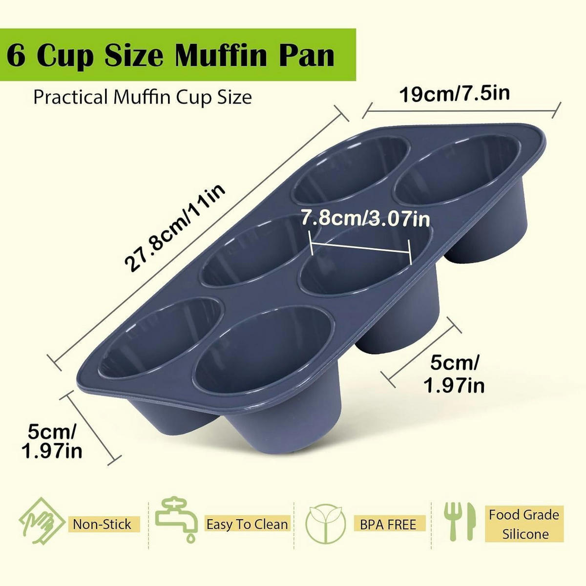 MUFFINBACKFORM Silikon Grau 27,8 x 19 x 5 cm - Dunkelblau, Kunststoff (19/5/8cm)