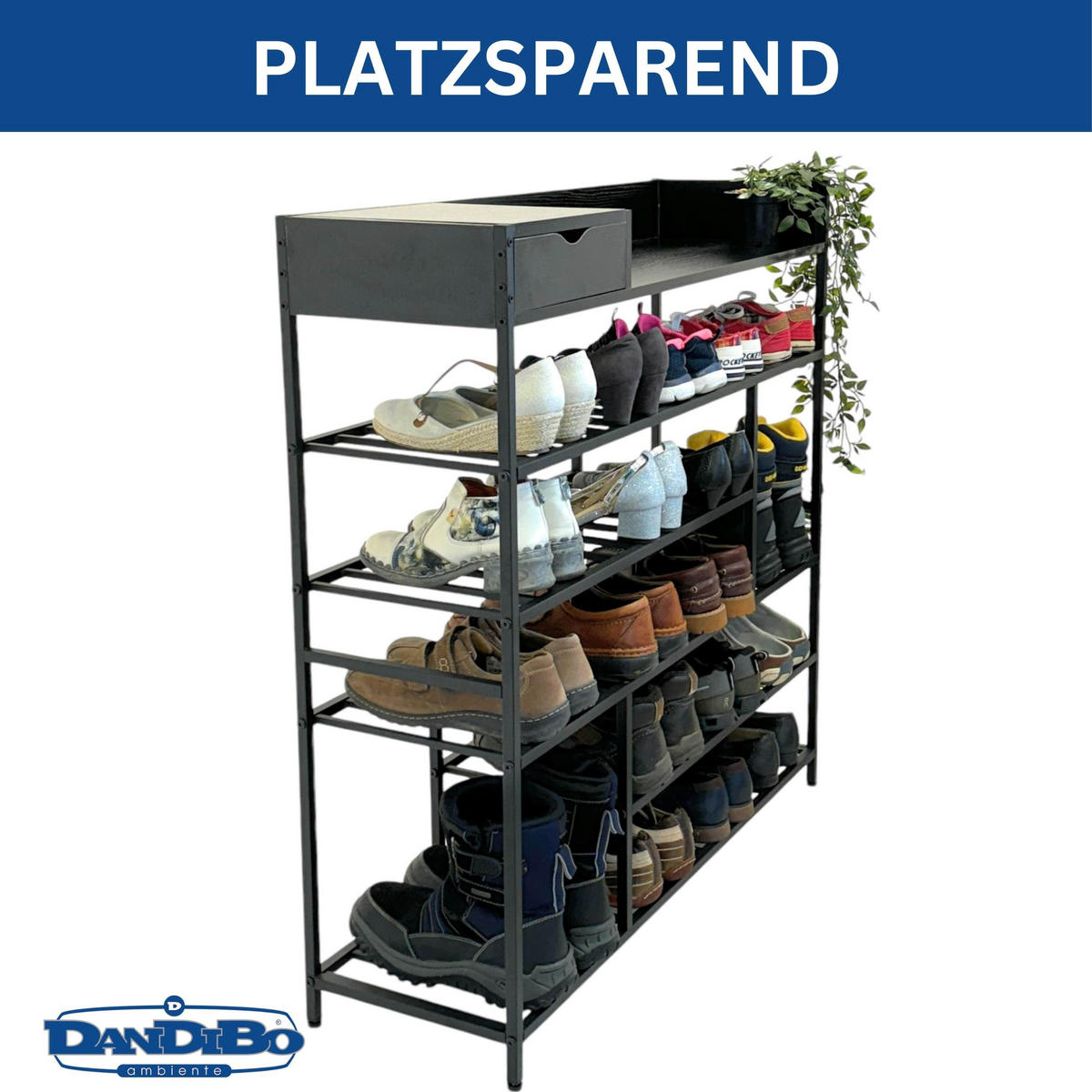 SCHUHREGAL 6 Etagen Metall Schwarz 100/29/100 cm - Schwarz, Metall (100/100/30cm) - DanDiBo