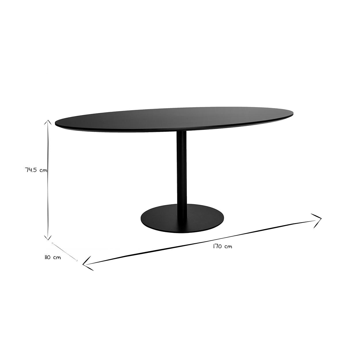 ESSTISCH Oval Schwarz B170 cm HALIA - Schwarz, Holz (170/110/74.5cm) - Miliboo